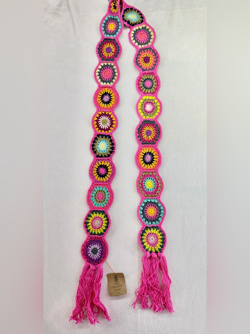 Bright Pink Multicolor Crochet Necklace Scarf - Stylish Women’s Accessory